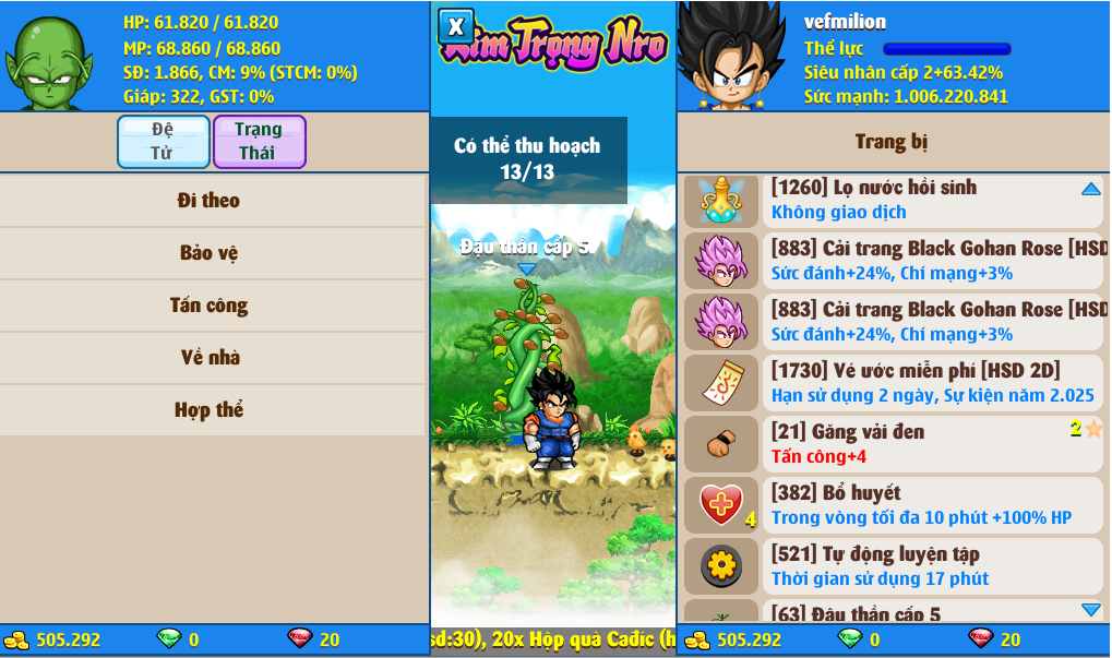 Nick Ngọc Rồng Online VIP giá rẻ, NickDaoquan.Vn, Shop Nick Ngọc Rồng